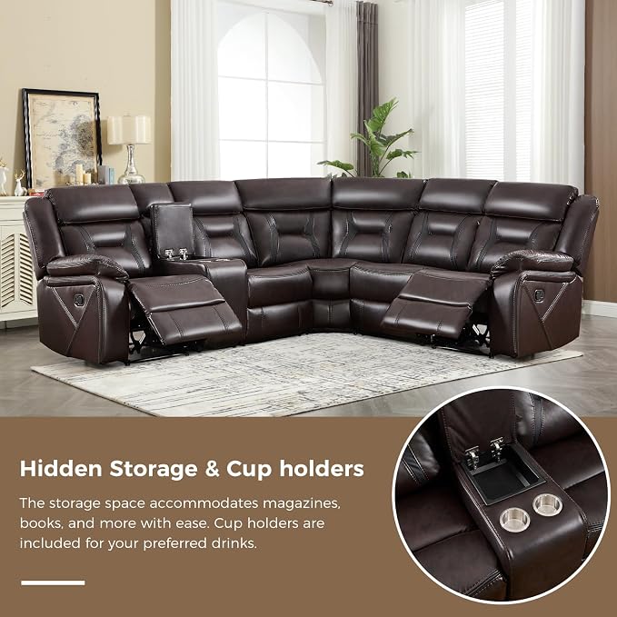 EBELLO Faux Leather Reclining Sectional Sofa Set - Image 4
