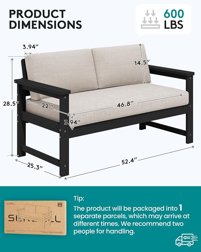 SERWALL Black HDPE Outdoor Loveseat - Image 5
