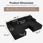 96" Cloud Sectional Couch U-Shaped Chaise - Image 2