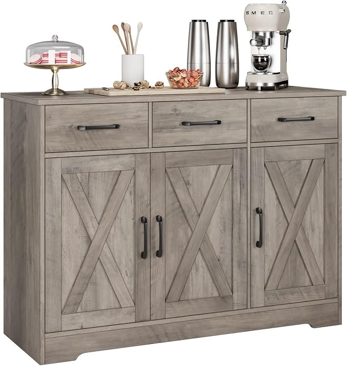HOSTACK Modern Farmhouse Buffet Sideboard Cabinet, Barn Doors Storage Cabinet by HOSTACK