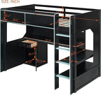 Modern Gaming Loft Bed with Built-in Desk, LED Lighting & Charging Hub –Twin - Image 2