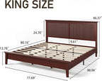 Lifezone King Bed Frame with Headboard, Solid Wood Bed Frame King Size with - Image 2
