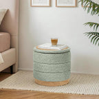 Round Storage Ottoman with Reversible Tray Lid, Folding Chenille Fabric - Image 2