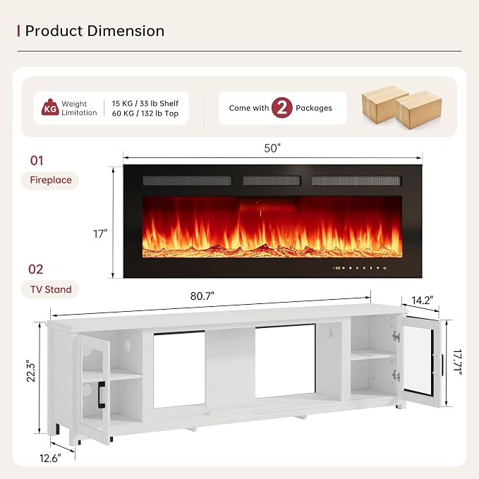 MXV 80" Fireplace TV Stand, Modern Entertainment Center - Image 3