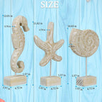 3pcs Wood Handmade Beach Nautical Style Figurines Starfish/Conch/Seahorse - Image 2