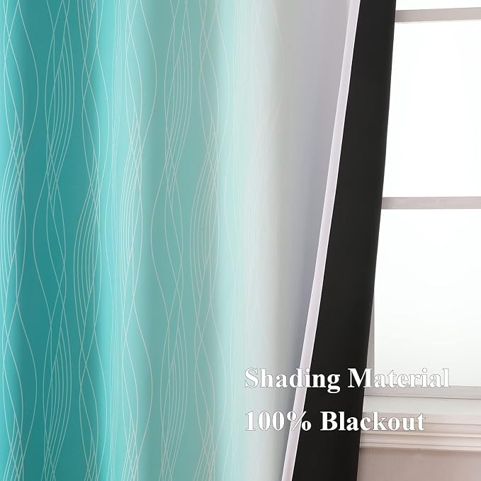 Teal and Grayish White Ombre Blackout Curtains Living Room 108 Inches Long | - Image 5