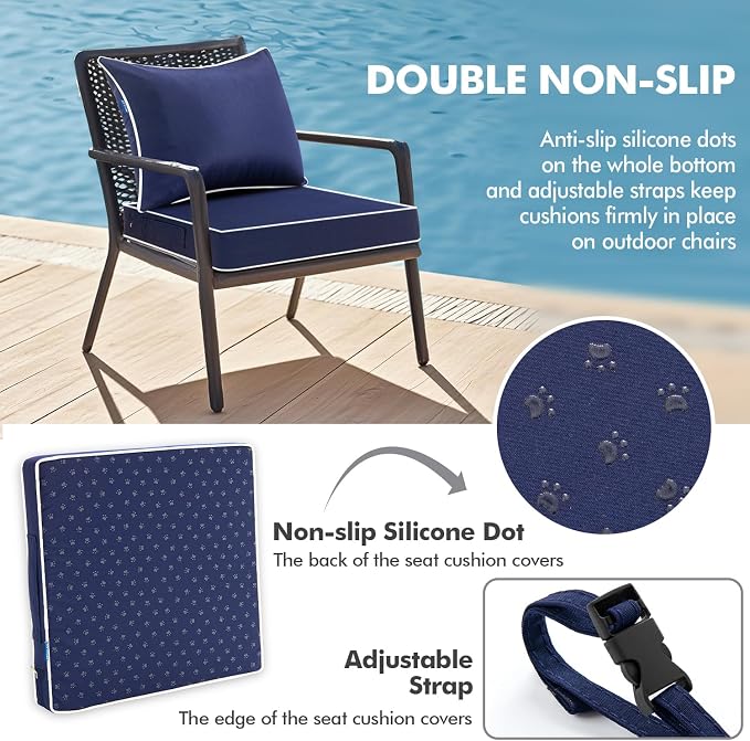MIULEE Navy Outdoor Seat Cushion 22x22 Inch Waterproof & 3 Year Fade Resistant - Image 4