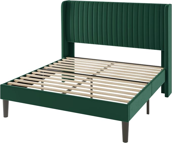 Allewie Full Size Bed Frame/Velvet Upholstered Platform Bed/Vertical Channel - Image 9
