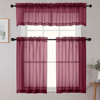 Kitchen Curtains 24 Inch Length Tier 2 Pieces, Burgundy Sheer Curtain Solid - Image 7