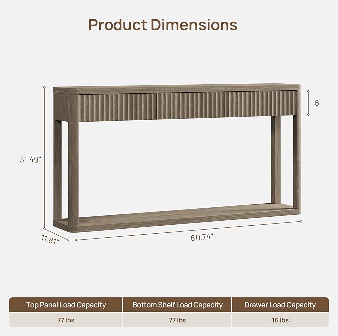 SICOTAS Entryway Table with Storage, 60.74" W Console Table with 3 Fluted - Image 2