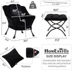 Lazy Chair with Ottoman, Large Black Accent Chair with Ottoman and FA Throw - Image 3