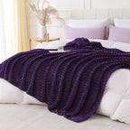 Deep Purple Throw Blanket for Couch Sofa 90x90 inches Striped Design | Fleece by Unknown
