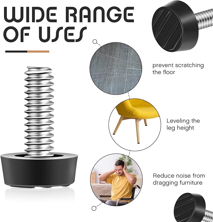 Hotop 1/4-20 UNC Thread Adjustable Furniture Levelers Screw in Galvanized Steel - Image 4