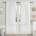 White Linen Blend Light Filtering Curtains 82 Inch Length 2 Panel Set Back Tab by Nanspring