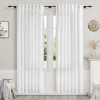 White Linen Curtains for Bedroom Back Tab Light Filtering Privacy Sheer by Nanspring