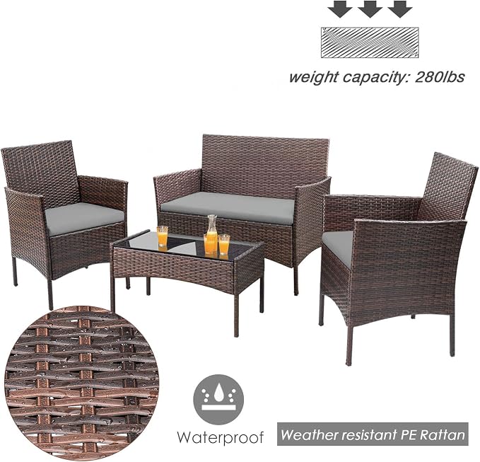 Homall 4 Pieces Outdoor Patio Furniture Sets Rattan Chair Wicker Set, Outdoor - Image 6