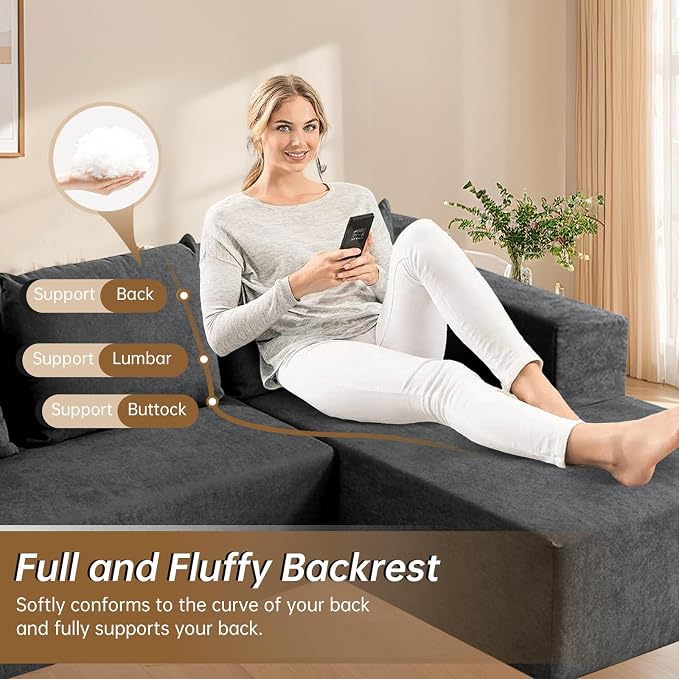 ANONER 103" Modular Sectional Sofa, L-Shaped Boneless Sectional Couch, Modern - Image 3