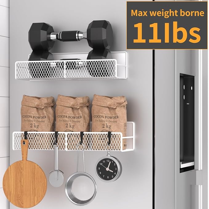 Magnetic Spice Rack for Refrigerator, 2 Pack Metal Magnetic Shelf White - Image 5
