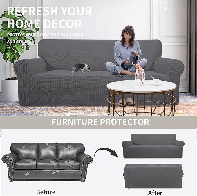 Easy-Going Stretch Loveseat Couch Covers Washable Grey | 1-Piece Loveseat Covers - Image 4