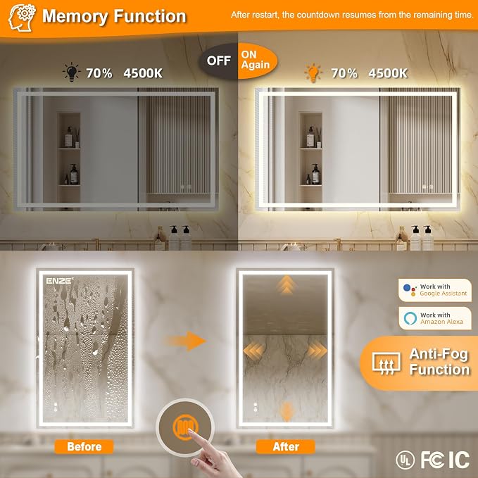 ENZE 24"x40" Smart Lighted Bathroom Mirror - Image 4