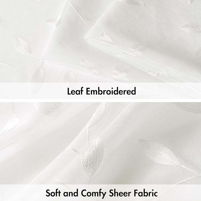 MIULEE Ivory Sheer Kitchen Curtains 30x36 Inches Length 2 Panels Embroidered - Image 4