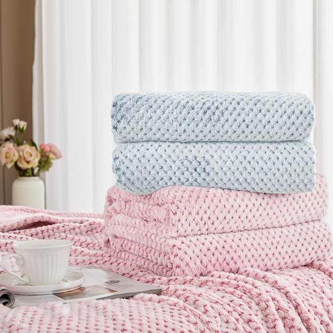 Exclusivo Mezcla Soft Waffle Fleece Bed Blanket King Size, Heather Blue | - Image 8