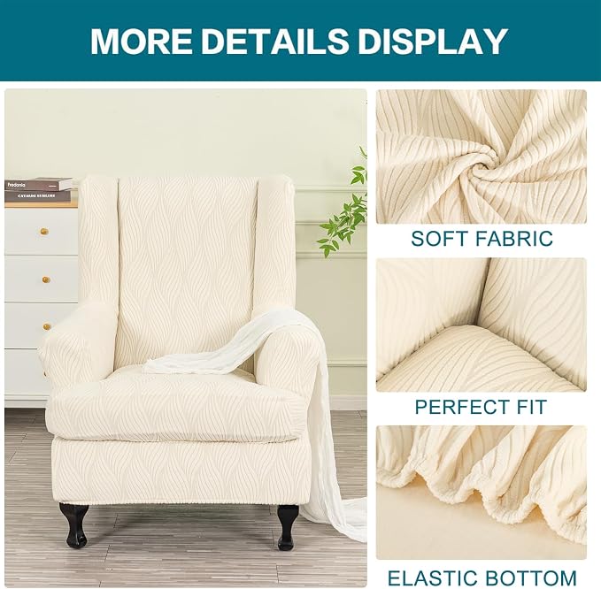 KRFOONN Stretch Wing Chair Slipcovers Jacquard 2 Piece Wingback Chair Covers - Image 3