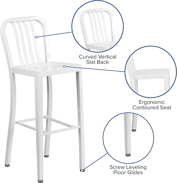 Flash Furniture Commercial Grade 30" High White Metal Indoor-Outdoor Barstool - Image 4