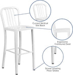 Flash Furniture Commercial Grade 30" High White Metal Indoor-Outdoor Barstool - Image 4