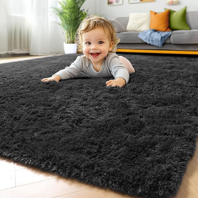 Black Rugs for Bedroom, 3x5 Fluffy Bedside Small Area Rug, Soft Plush Fuzzy - Image 7