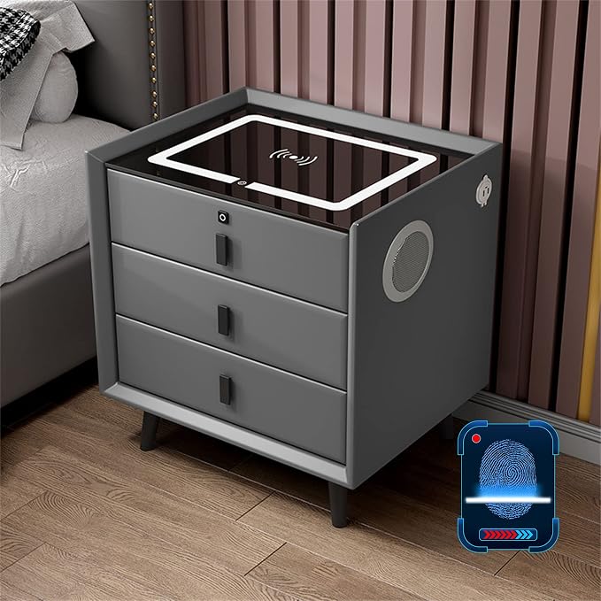 Smart Bedroom Nightstand with Fingerprint Lock and Adjustable LED Lights by Unknown