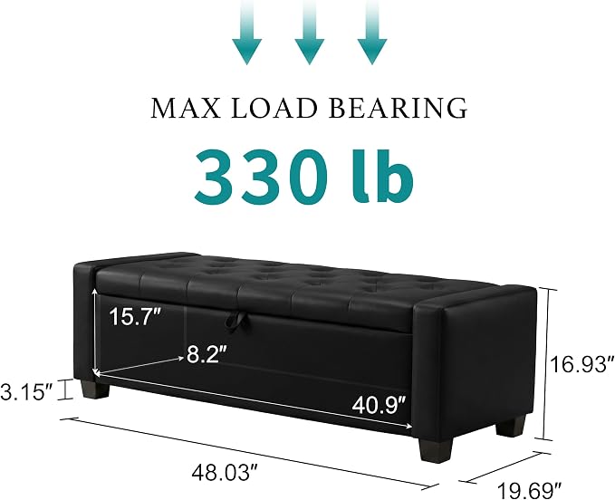Huatean Home 48" Ottoman with Storage, Storage Ottoman Bench with Safety Hinge - Image 2
