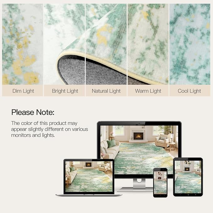 5x7 Area Rug for Living Room, Abstract Washable Non-Slip Rugs, Light Green | - Image 9