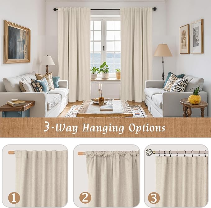 Oatmeal 100% Blackout Linen Curtains 63 Inches - Image 9