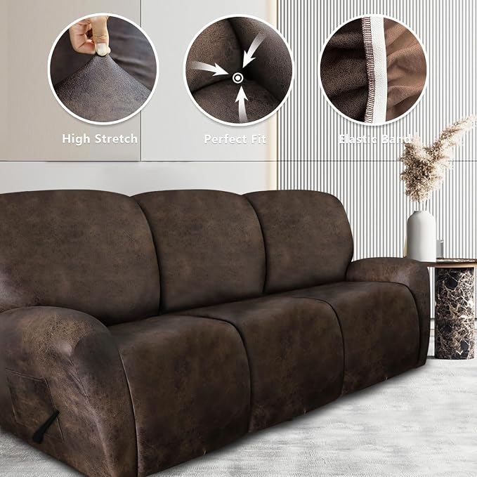 ANARACHON Leather Look Recliner Couch Cover 8-Piece Recliner Sofa Slipcovers 3 - Image 5