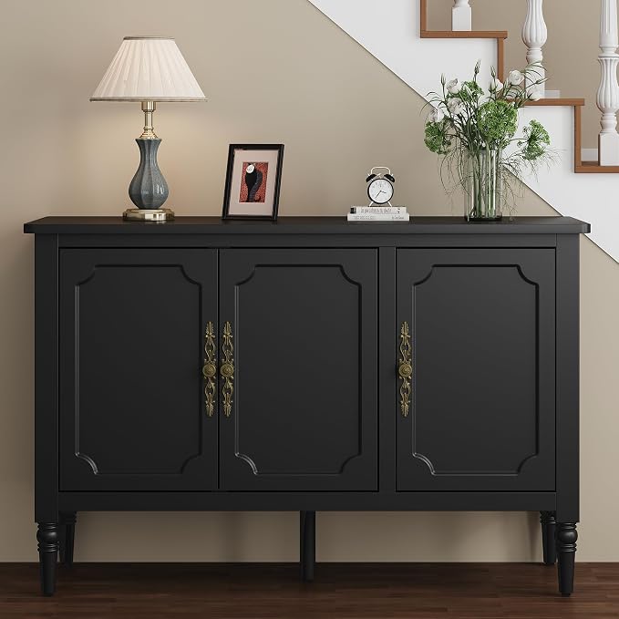 FansaFurn 3-Door Cabinet with Adjustable Shelves, Accent Sideboard with Turned - Image 4
