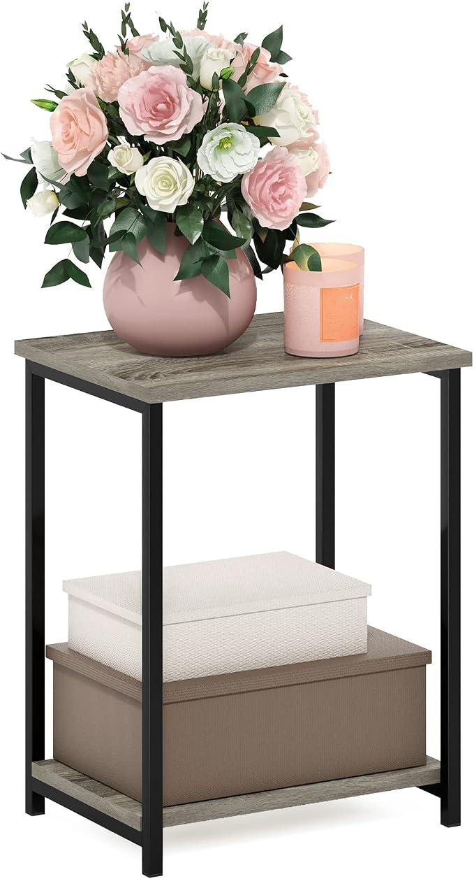 Furinno Simplistic Metal Frame End Table, French Oak by Furinno-FitsYourSpaceFitsYourBudget