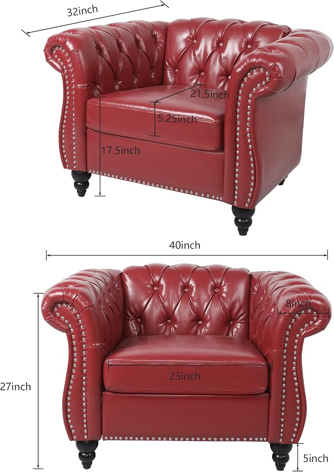 LEVNARY Leather Upholstered Armchair, Mid-Century Modern Single Sofa Chair - Image 2