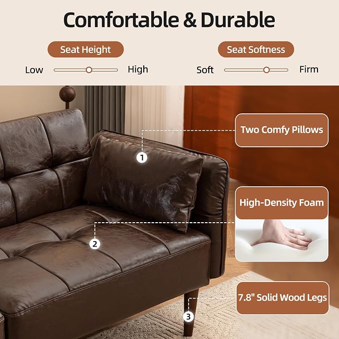 HALLYBEE 85” Futon Sofa Bed, Sleeper Sofa, Small Couch - Image 6
