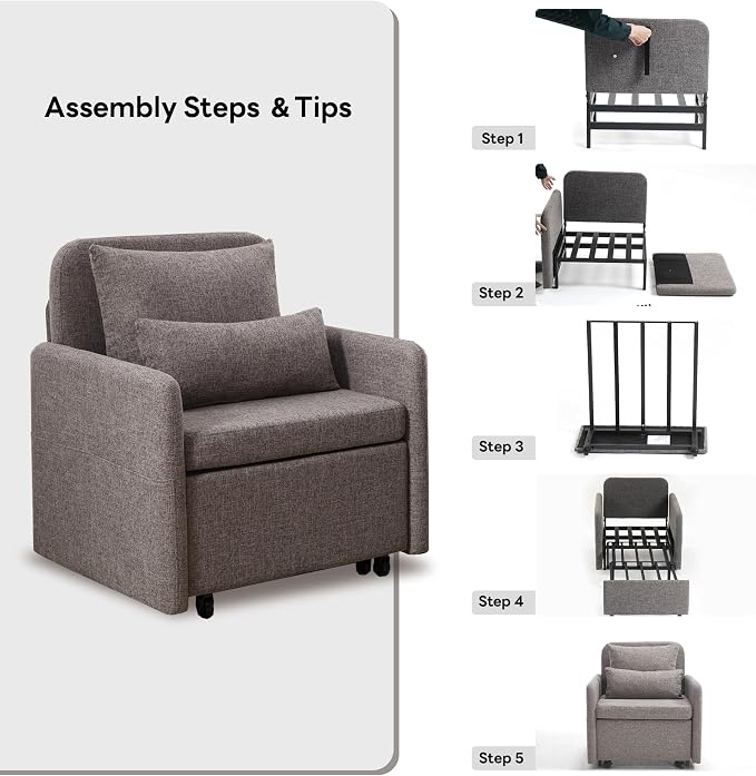 Iroomy 5-Level Adjustable Convertible Sleeper Chair, 3-in-1 Pull Out Sofa Bed - Image 9