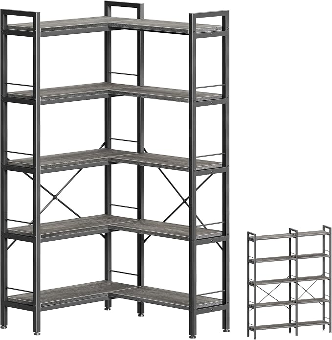 Huuger 5 Tier Bookshelf, L Shaped Corner Bookshelf by Huuger
