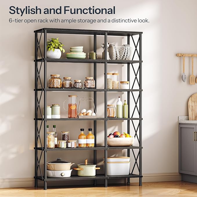 HOOBRO Corner Bookshelf, 6-Tier L-Shaped Bookcase, Industrial Open Display - Image 5