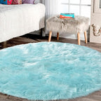 Latepis Blue Round Rugs 6ft Faux Sheepskin Fur Large Circle Rug - Image 2
