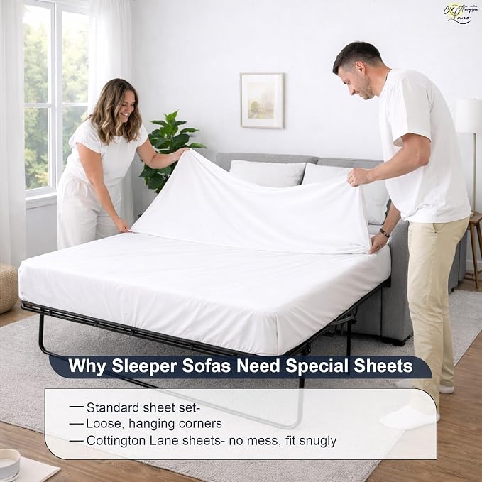 Cottington Lane Sleeper Sofa Sheets Full Size, 4 Piece Premium Quality 100% - Image 8