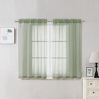 2 Panels Window Sage Green Sheer Curtains 42" x 45" Inches by OVZME