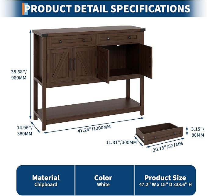 Rustic 47-Inch Wood Coffee Bar Storage Cabinet - Image 2