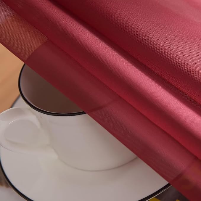 SpaceDresser Burgundy Sheer Curtains 4 Panels Rod Pocket Semi-Sheer Curtain 63 - Image 7