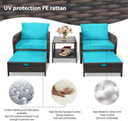 LEVELEVE Balcony Furniture 5 Piece Patio Conversation Set, PE Wicker Rattan - Image 6