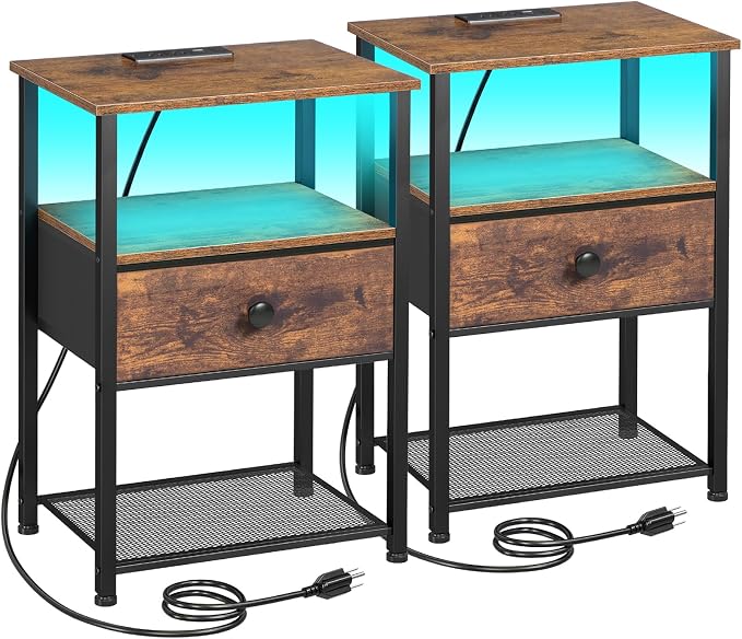 LOAKEKEL Night Stand Set 2, LED Nightstand by LOAKEKEL