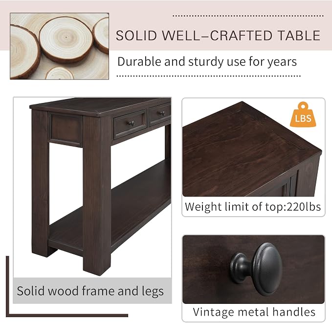 LKTART 63" Solid Wood Console Table Sofa Table - Image 6